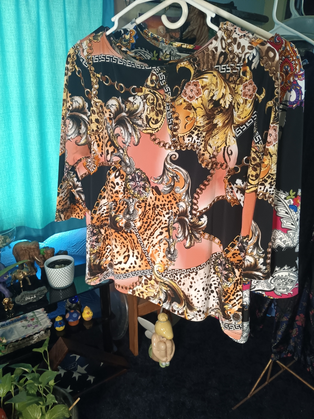 Investments Baroque Leopard Print Blouse in Black and Peach